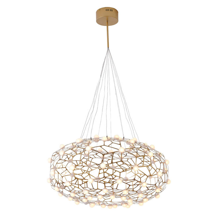 Gold Oval Shaped Honeycomb Chandelier with White Acrylic Diffusers by Bethel