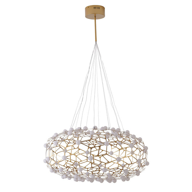 Gold Oval Shaped Honeycomb Chandelier with White Acrylic Diffusers by Bethel - view 2