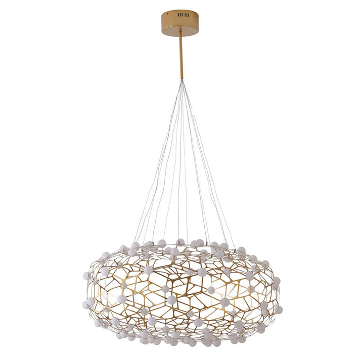 Gold Oval Shaped Honeycomb Chandelier with White Acrylic Diffusers by Bethel - view 2