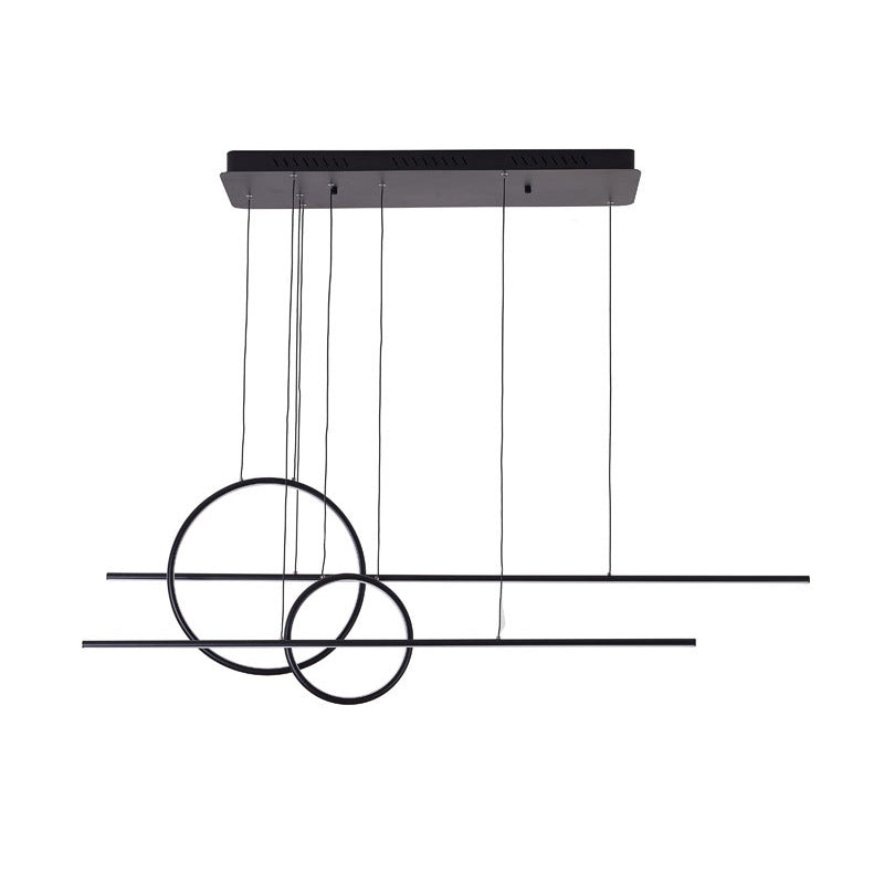 Black Framed Chandelier with Linear and Circular Hanging Pendants by Bethel