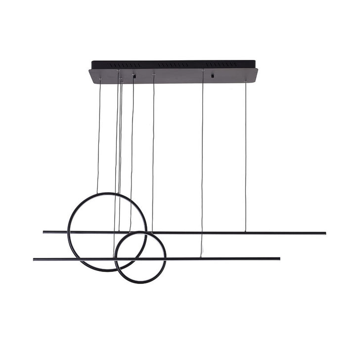 Black Framed Chandelier with Linear and Circular Hanging Pendants by Bethel