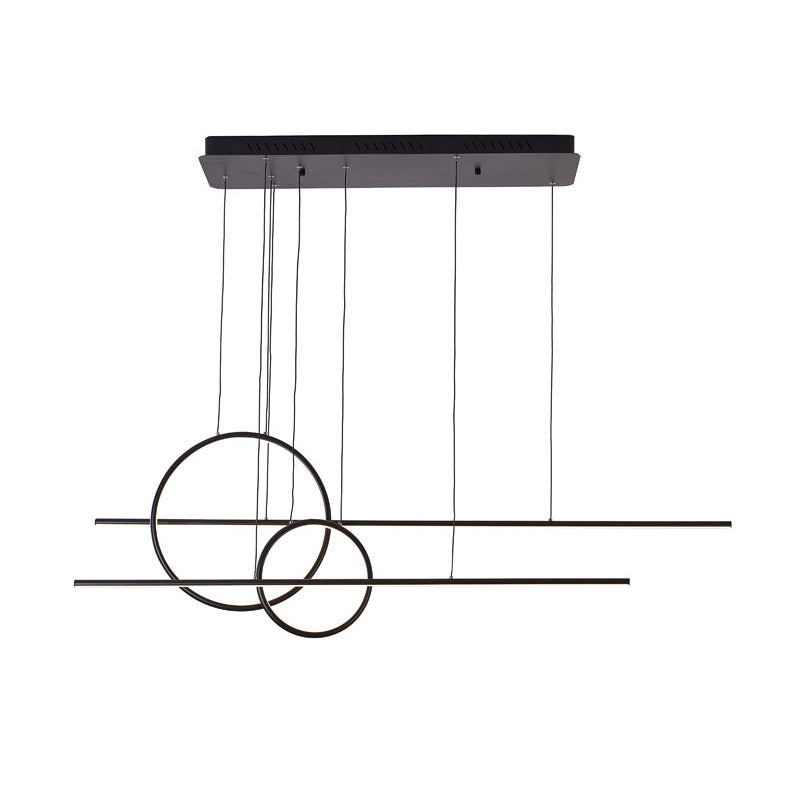Black Framed Chandelier with Linear and Circular Hanging Pendants by Bethel - view 2