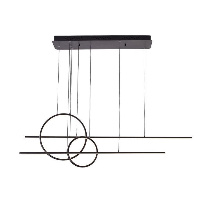 Black Framed Chandelier with Linear and Circular Hanging Pendants by Bethel - view 2