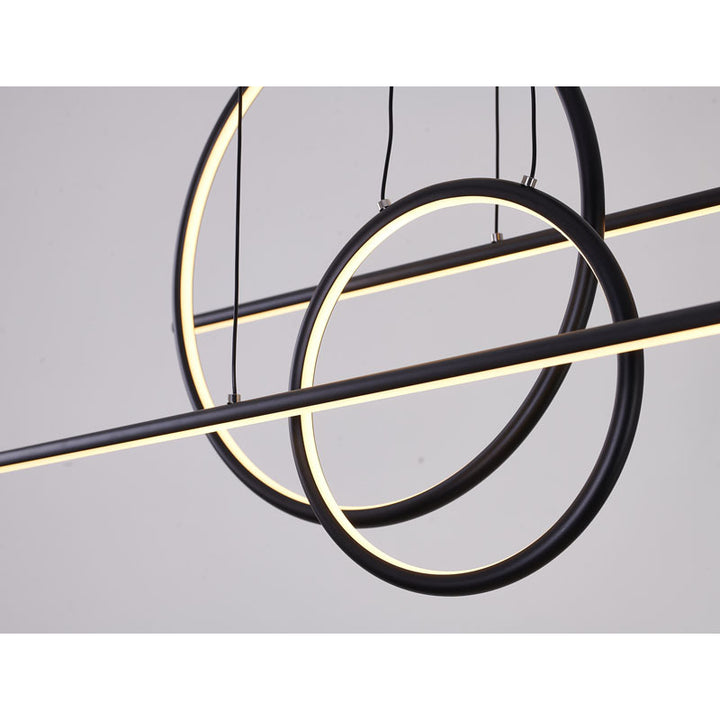 Black Framed Chandelier with Linear and Circular Hanging Pendants by Bethel - view 3