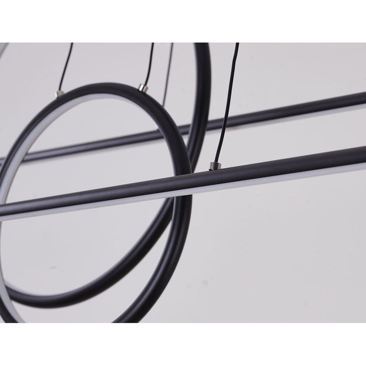 Black Framed Chandelier with Linear and Circular Hanging Pendants by Bethel - view 6