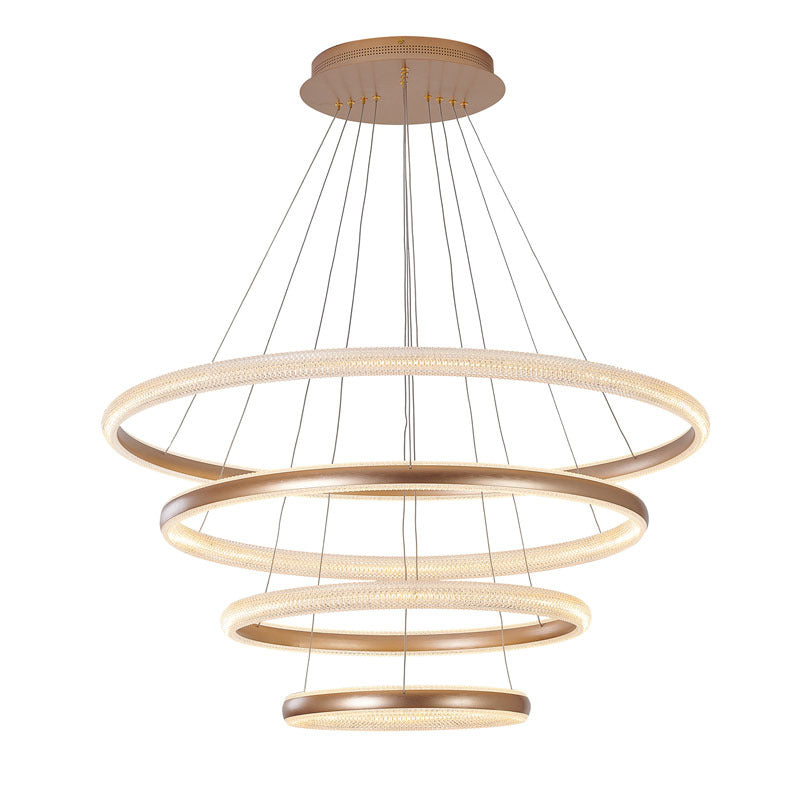 Four Tier Gold Halo Ring LED Chandelier with Clear Acrylic Diffuser by Bethel