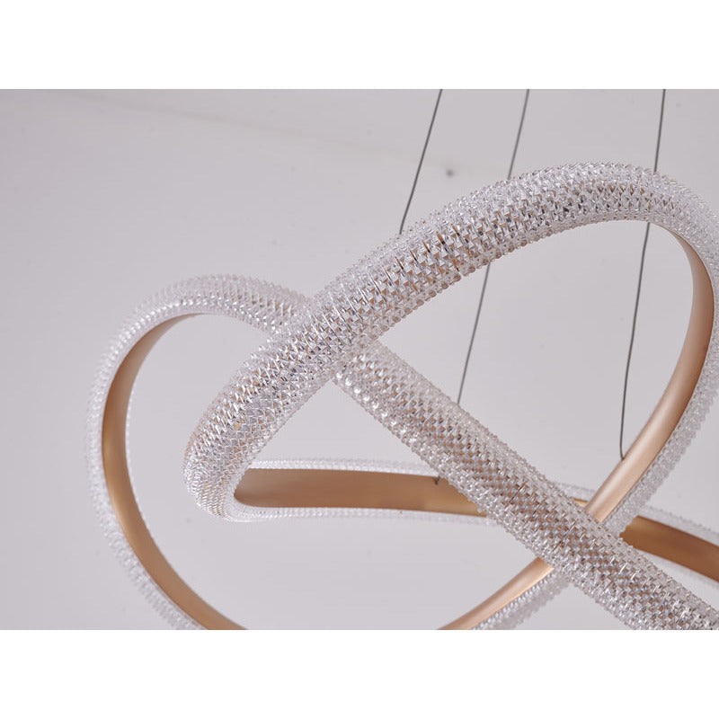 Gold Interlocked Spiral Frame LED Chandelier with Clear Acrylic Diffuser by Bethel - view 3