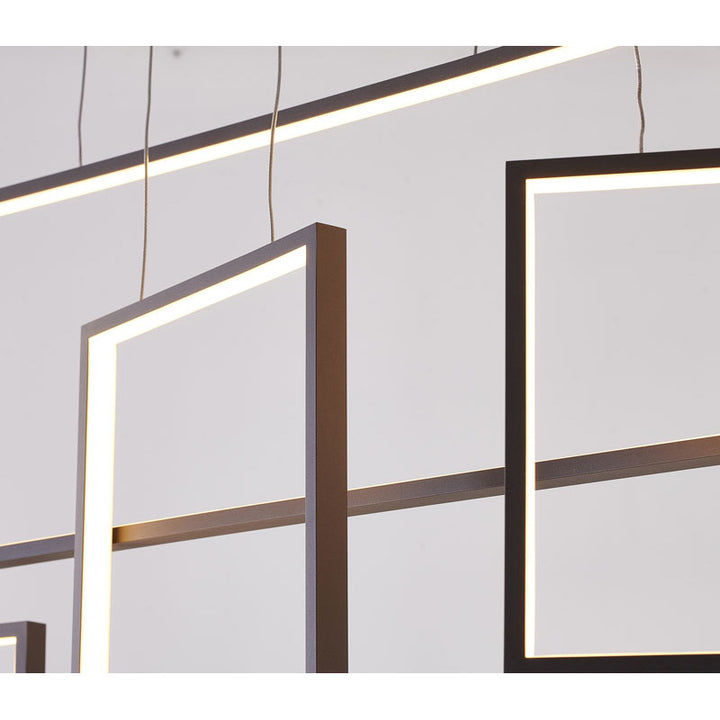Coffee Brown Frame LED Chandelier with Hanging Box Pendants by Bethel - view 5