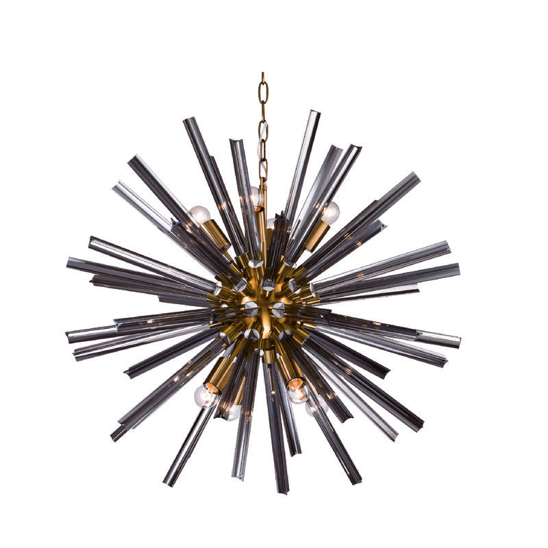 Smoke Glass Sputnik Chandelier with Brass Hardware by Bethel