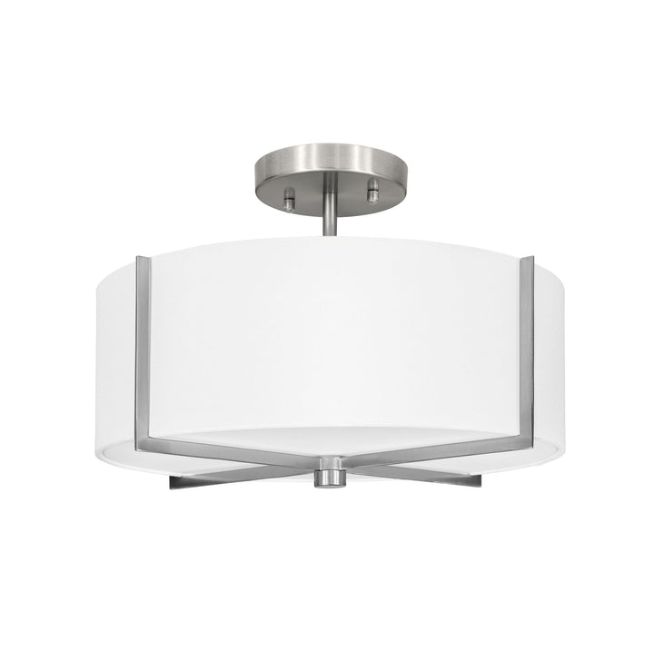 Strata Semi-Flush Mount in Brushed Chrome and White with White Shade by Russell