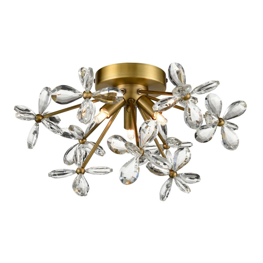 Adelle Crystal Sputnik Flush Mount in Aged Brass by Zeev