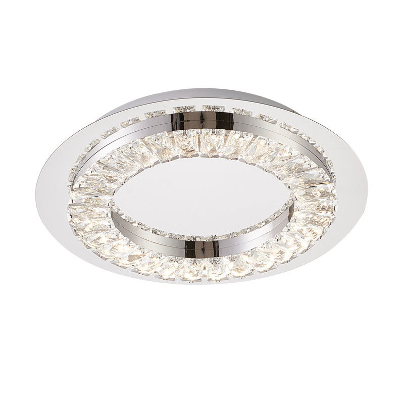 Clear Crystal LED Flush Mount with Stainless Steel Frame, 14.9", by Bethel