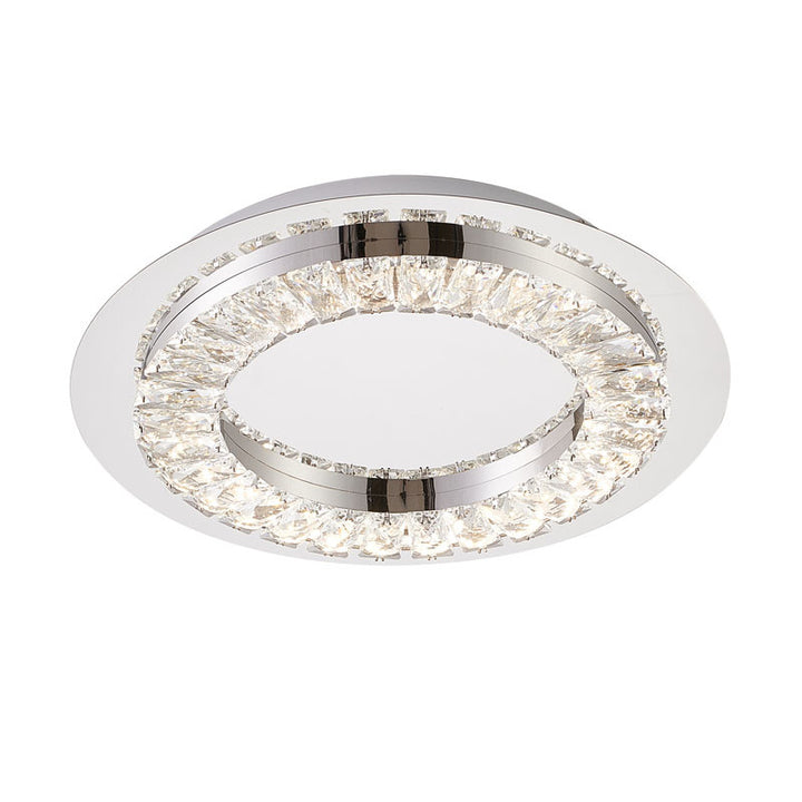 Clear Crystal LED Flush Mount with Stainless Steel Frame, 14.9", by Bethel