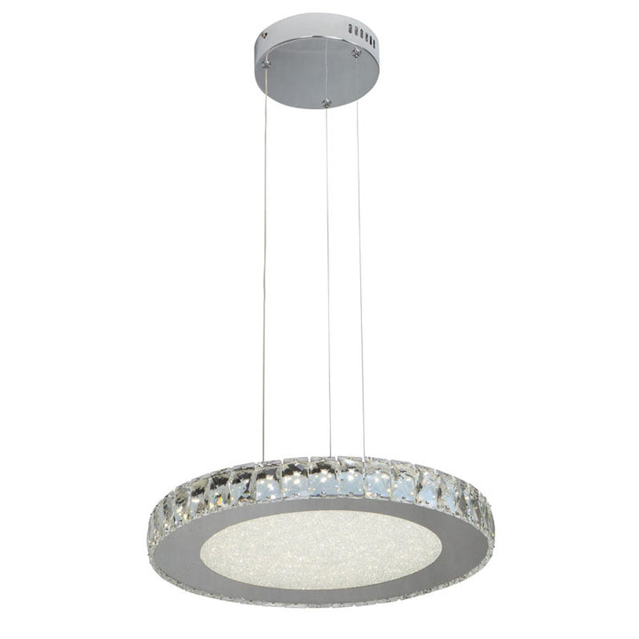 Round Clear Crystal LED Chandelier with Chrome Hardware and Beaded Sand Diffuser by Bethel