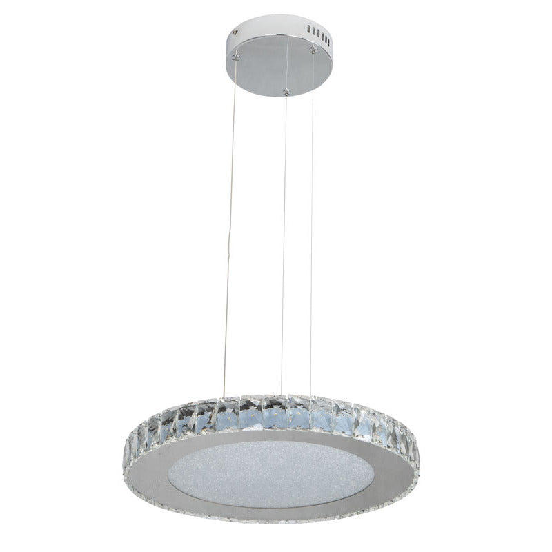 Round Clear Crystal LED Chandelier with Chrome Hardware and Beaded Sand Diffuser by Bethel - view 2