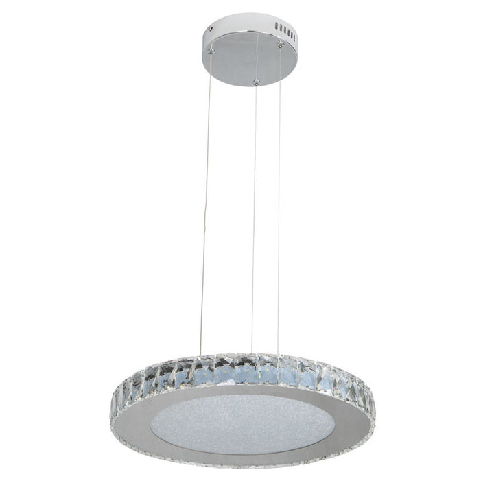 Round Clear Crystal LED Chandelier with Chrome Hardware and Beaded Sand Diffuser by Bethel - view 2