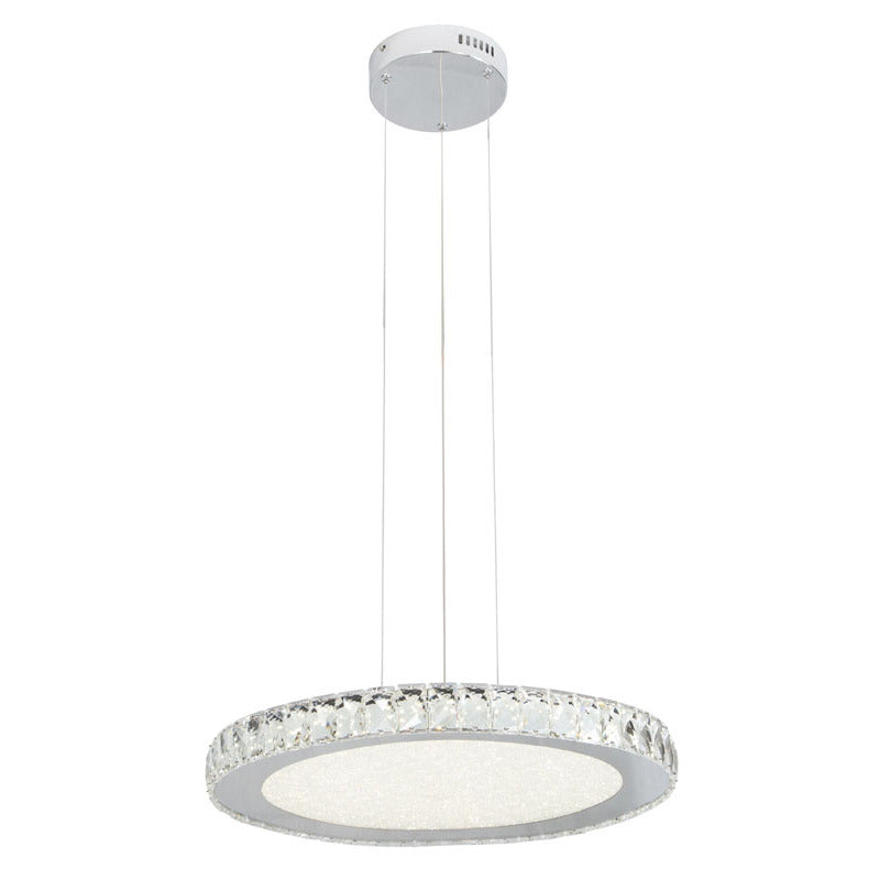Round Clear Crystal LED Light with Stainless Steel Frame and Beaded Sand by Bethel