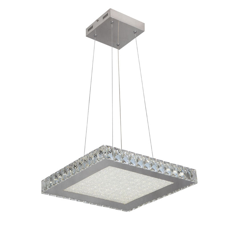 Square Clear Crystal Chandelier with Chrome Frame and Beaded Sand Glass Diffuser by Bethel