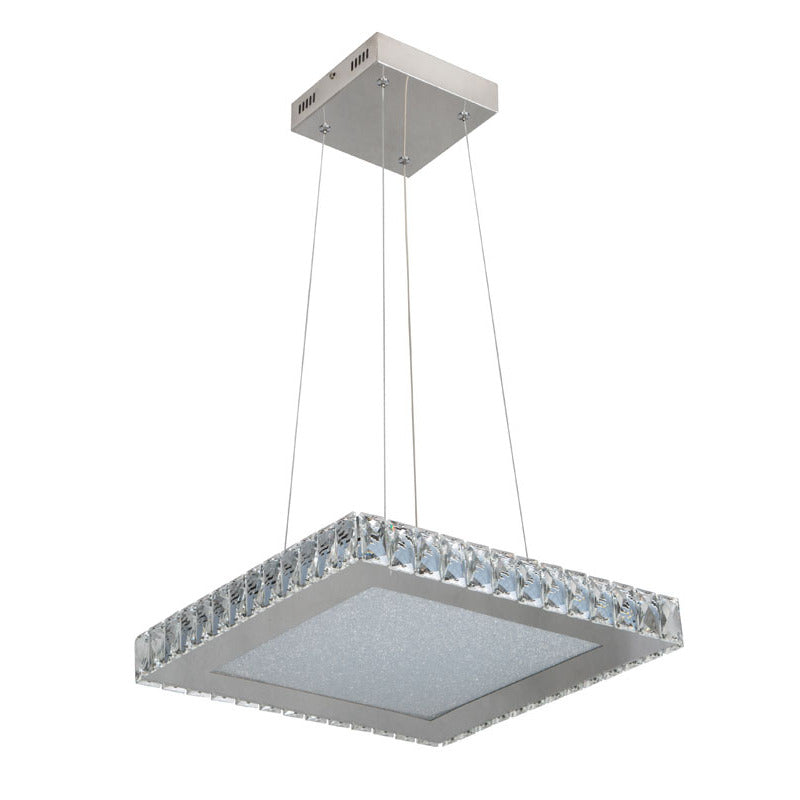 Square Clear Crystal Chandelier with Chrome Frame and Beaded Sand Glass Diffuser by Bethel - view 2