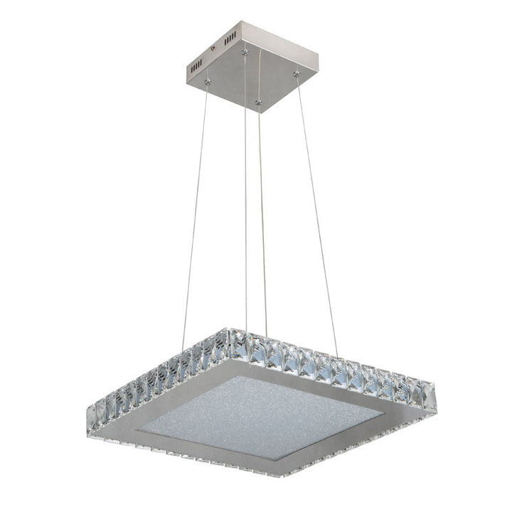 Square Clear Crystal Chandelier with Chrome Frame and Beaded Sand Glass Diffuser by Bethel - view 2