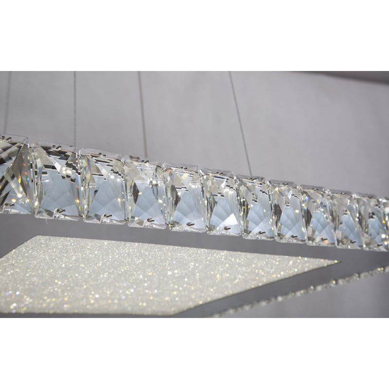 Square Clear Crystal Chandelier with Chrome Frame and Beaded Sand Glass Diffuser by Bethel - view 3