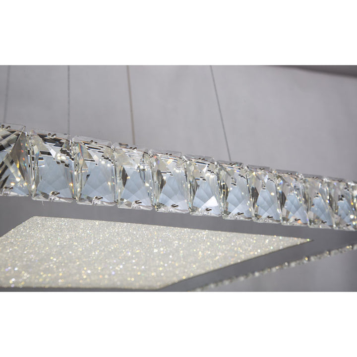 Square Clear Crystal Chandelier with Chrome Frame and Beaded Sand Glass Diffuser by Bethel - view 3