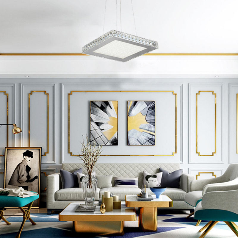 Square Clear Crystal Chandelier with Chrome Frame and Beaded Sand Glass Diffuser by Bethel - view 4