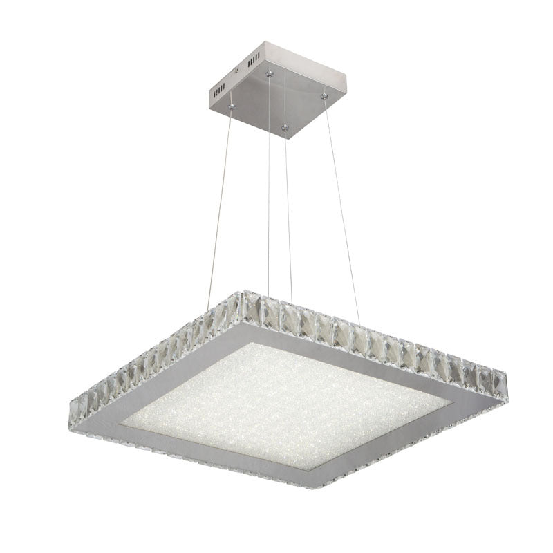 Square Clear Crystal LED Light with Stainless Steel Frame and Sand Glass by Bethel
