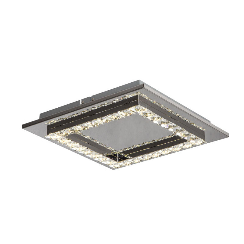 Square Clear Crystal LED Flush Mount with Stainless Steel Frame by Bethel