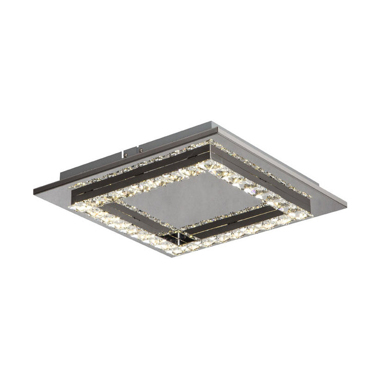 Square Clear Crystal LED Flush Mount with Stainless Steel Frame by Bethel