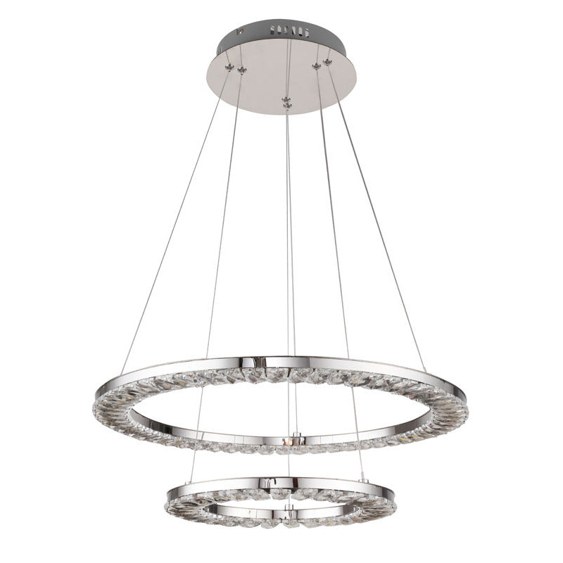 Two Tier Double Ring Clear Crystal LED Light Fixture with Chrome Stainless by Bethel - view 2
