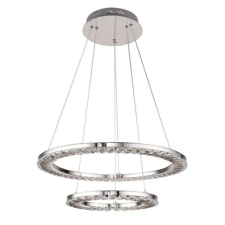 Two Tier Double Ring Clear Crystal LED Light Fixture with Chrome Stainless by Bethel - view 2