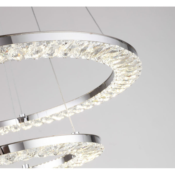 Two Tier Double Ring Clear Crystal LED Light Fixture with Chrome Stainless by Bethel - view 3