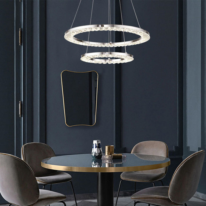 Two Tier Double Ring Clear Crystal LED Light Fixture with Chrome Stainless by Bethel - view 4
