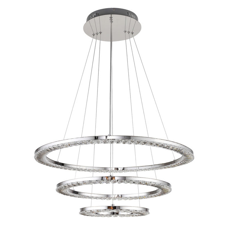 Three Tier Clear Crystal Ring LED Light Fixture with Chrome Stainless Steel by Bethel - view 2