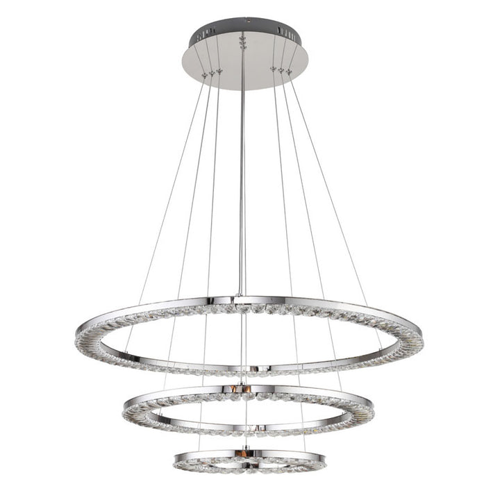 Three Tier Clear Crystal Ring LED Light Fixture with Chrome Stainless Steel by Bethel - view 2