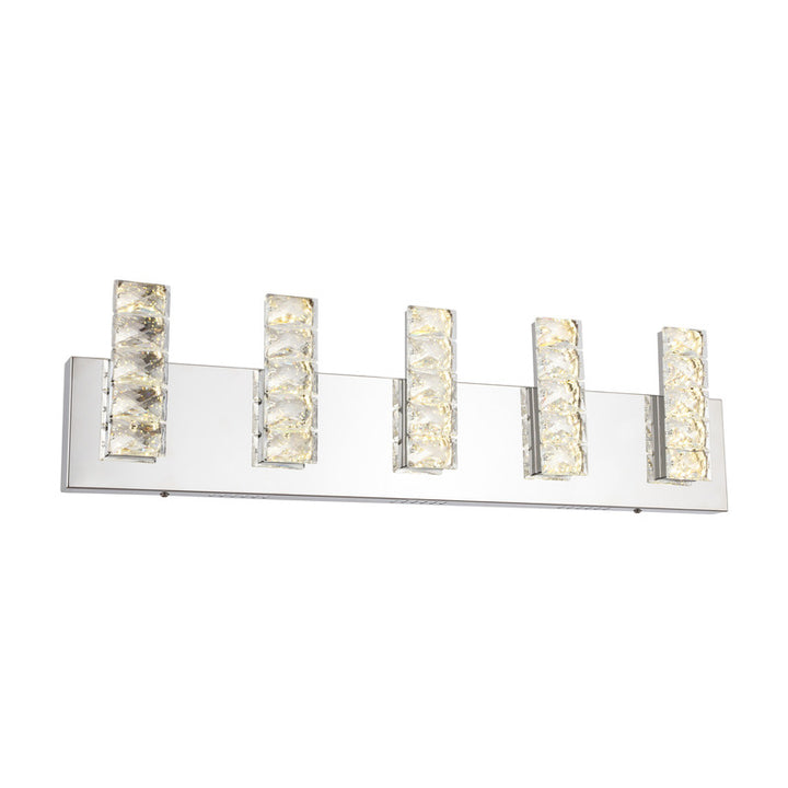 LED Wall Sconce with Clear Crystal Plaques &amp; Chrome Hardware
