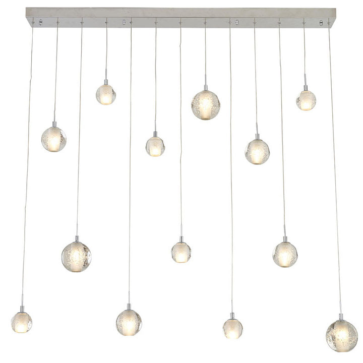 Rectangular Chrome Frame Chandelier with Hanging Clear Crystal Ball Pendants by Bethel