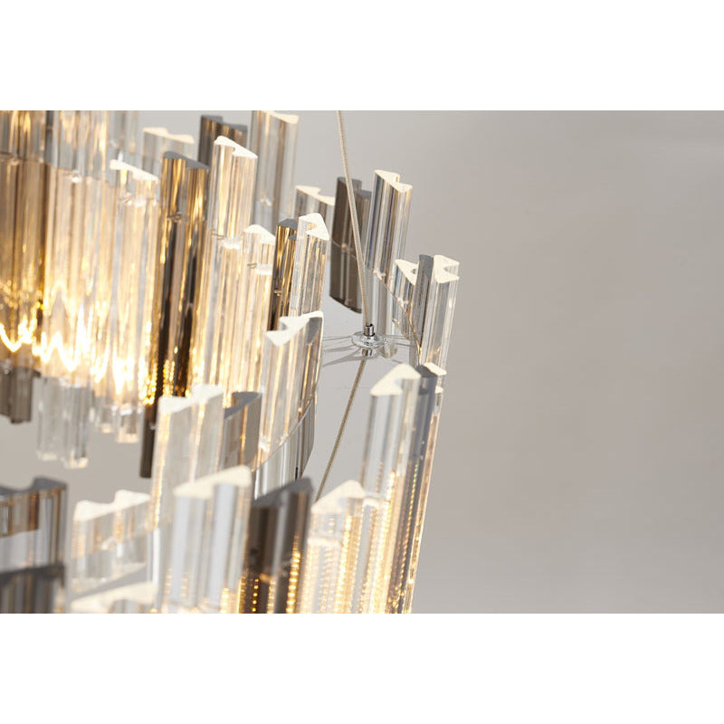 Round Clear &amp; Smoke Glass LED Chandelier with Chrome Hardware