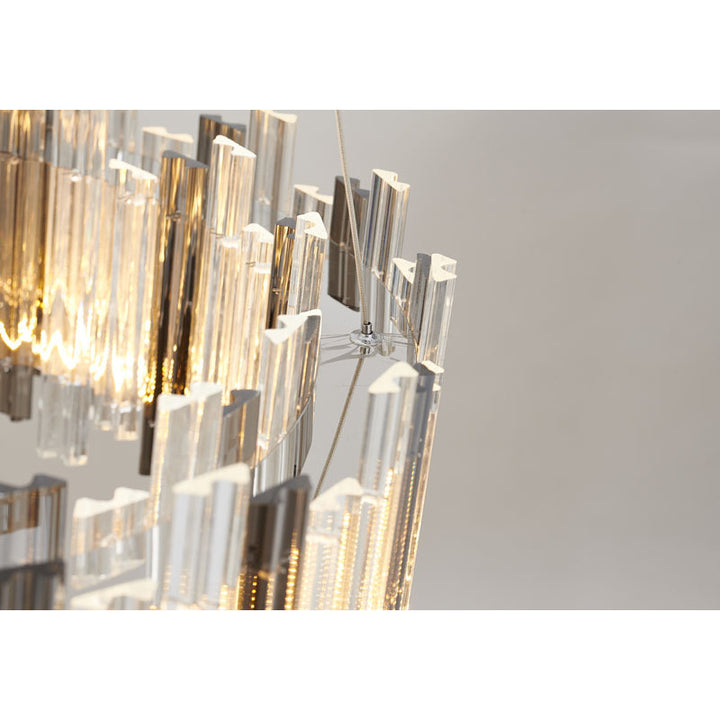 Round Clear &amp; Smoke Glass LED Chandelier with Chrome Hardware