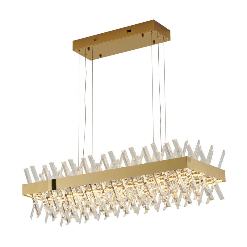 Rectangular Frame Chandelier with Clear Crystals in Gold by Bethel