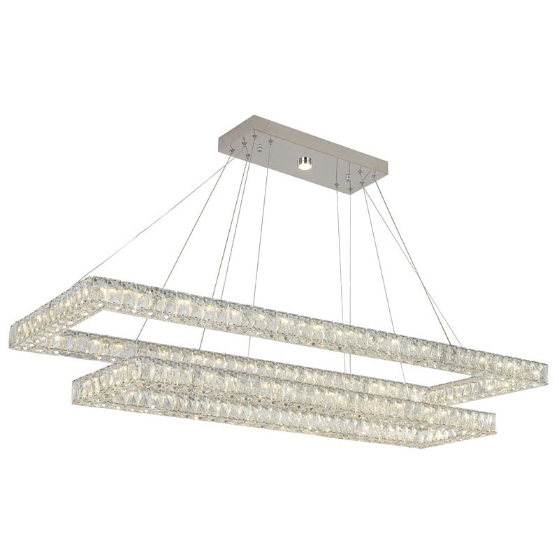Two Tier Rectangular Clear Crystal Chandelier with Chrome Hardware by Bethel