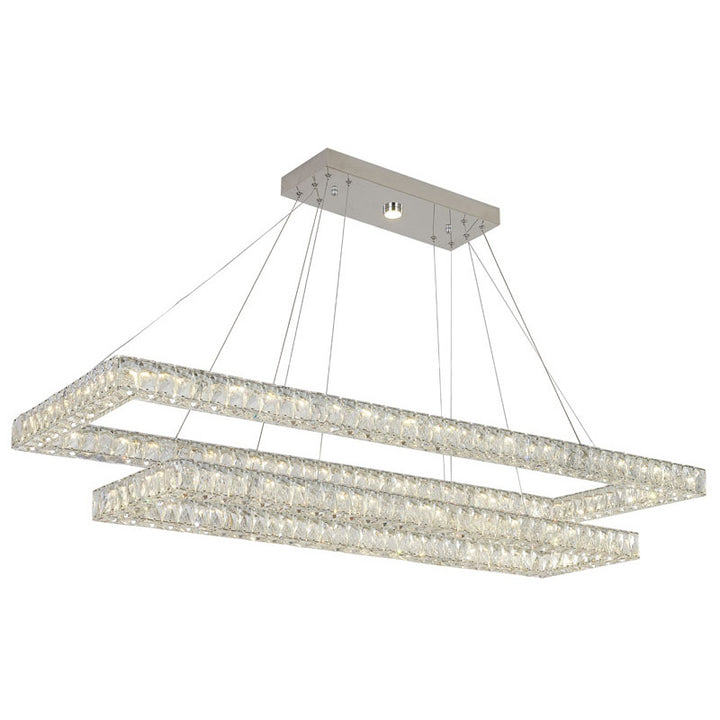 Two Tier Rectangular Clear Crystal Chandelier with Chrome Hardware by Bethel