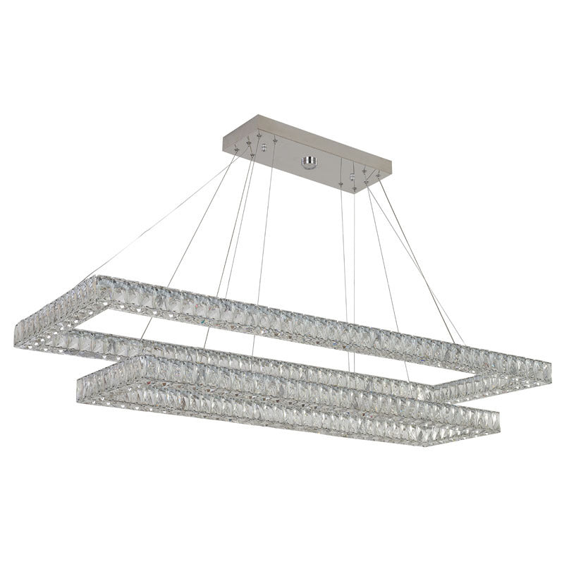 Two Tier Rectangular Clear Crystal Chandelier with Chrome Hardware by Bethel - view 2