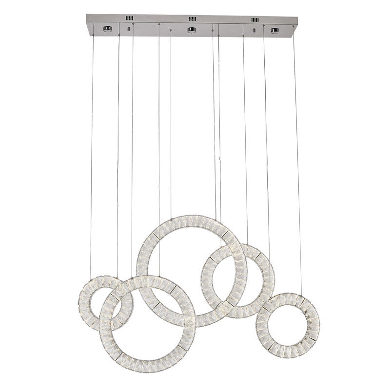 Five Clear Crystal Ring LED Chandelier with Hardware in Chrome by Bethel