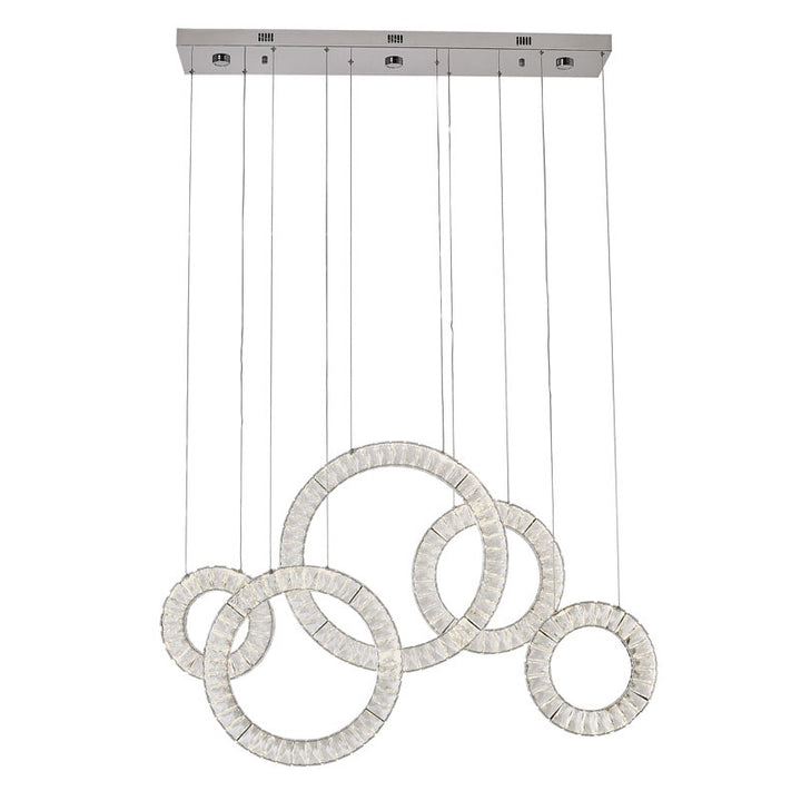 Five Clear Crystal Ring LED Chandelier with Hardware in Chrome by Bethel