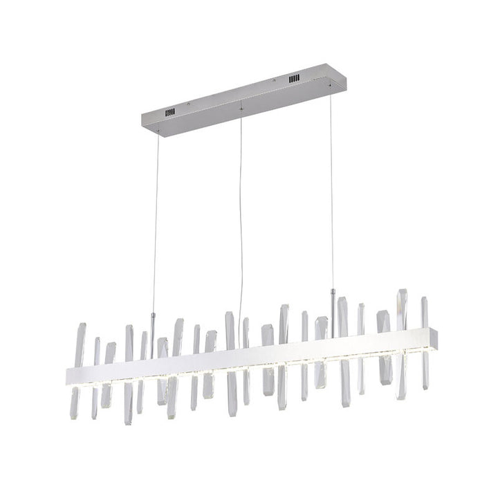 Linear Stainless Steel Framed LED Chandelier with Clear Crystals in Chrome by Bethel