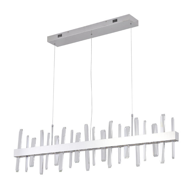 Linear Stainless Steel Framed LED Chandelier with Clear Crystals by Bethel - view 2