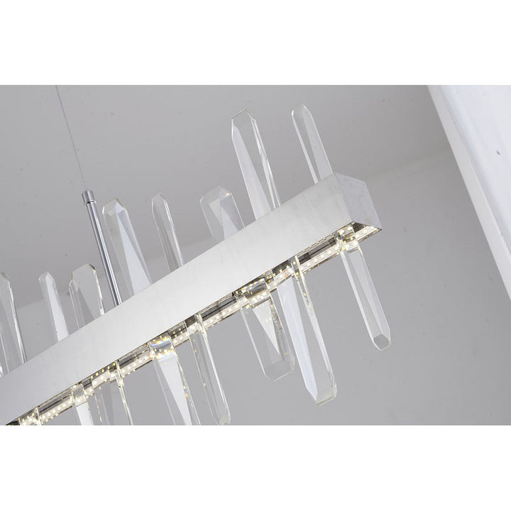 Linear Stainless Steel Framed LED Chandelier with Clear Crystals by Bethel - view 4