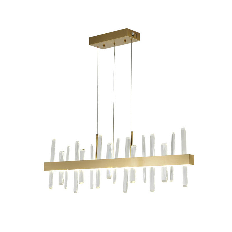 Linear Stainless Steel Framed LED Chandelier with Clear Crystals in Gold by Bethel